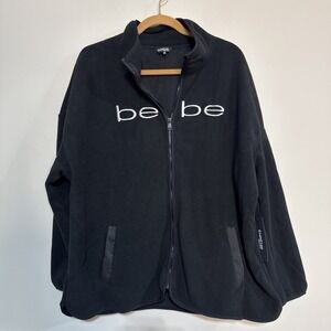 New Bebe Women's 3X Black Polar Fleece Jacket Zip Front Logo New With Tags #040